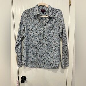 J Crew Shirt Women’s 6 Blue Floral Liberty Fabric Long Sleeve Popover Top Blouse